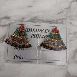 Vintage Antique 80s & 90s Full Color Retro‎ Rare Triangle Earrings